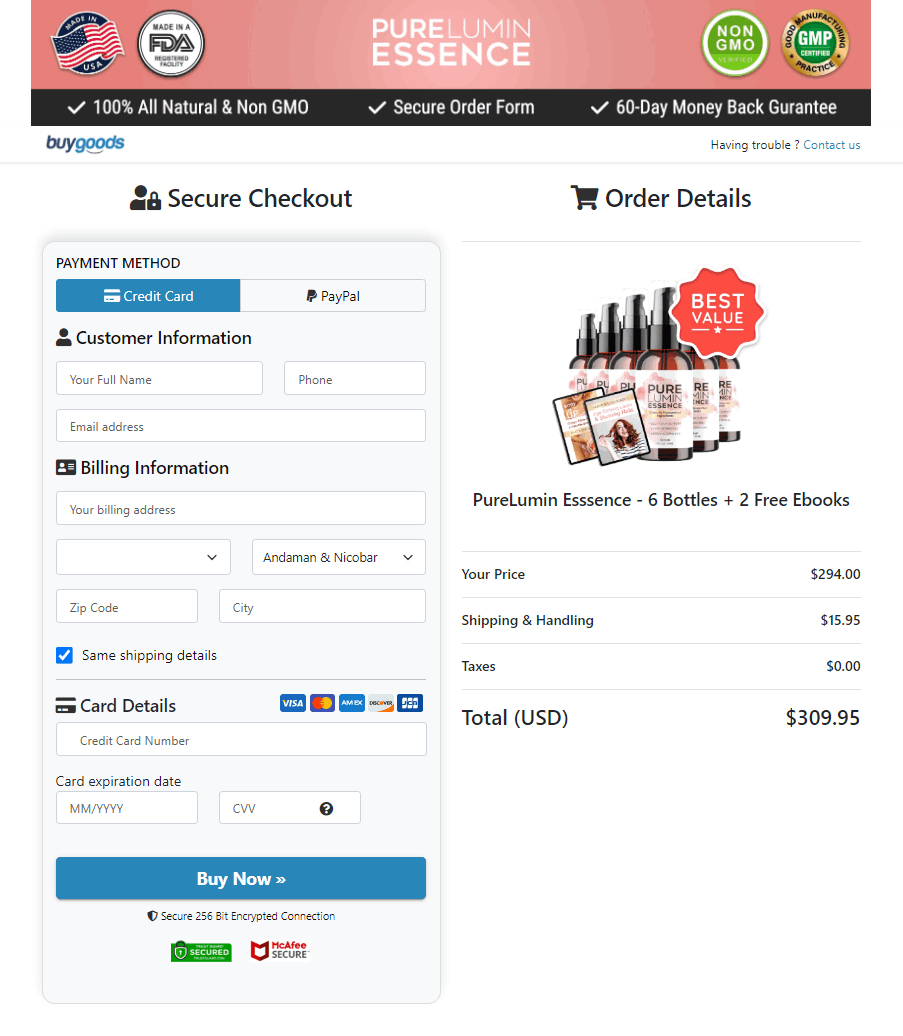 PureLumin Essence Secured Order Page